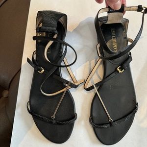 Emilio Pucci - T Strap Black Leather Flat Sandals